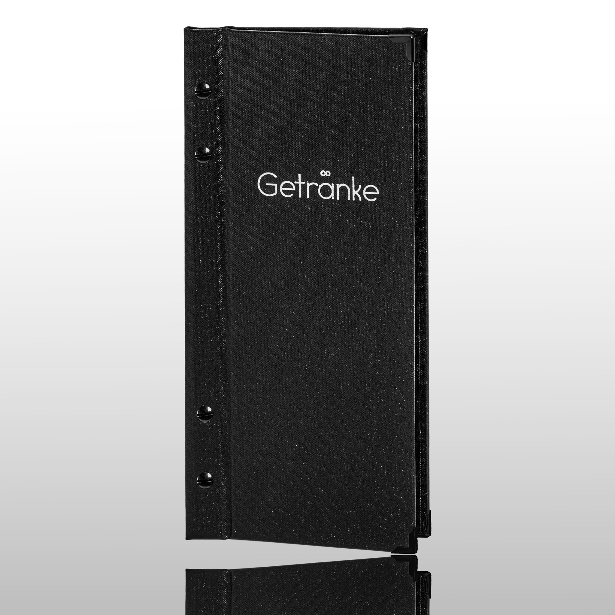 Getränkekarte Buchleinen Schwarz A4 superschmal Ecken Schwarz 4992